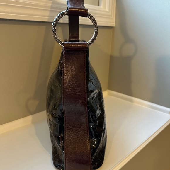 BRIGHTON Cher Brown Croco-Embossed Patent Leather w/Brown Leather Trim - Picture 2 of 6